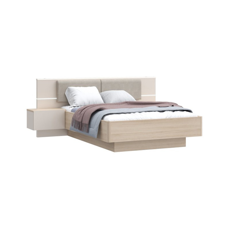 Łóżko z szafkami nocnymi i pojemnikiem 140x190 cm Panoptik PNPL3142B dąb riva/piaskowy