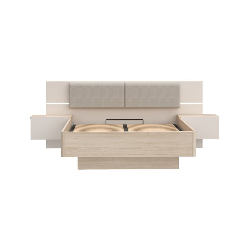 Łóżko z szafkami nocnymi i pojemnikiem 140x190 cm Panoptik PNPL3142B dąb riva/piaskowy