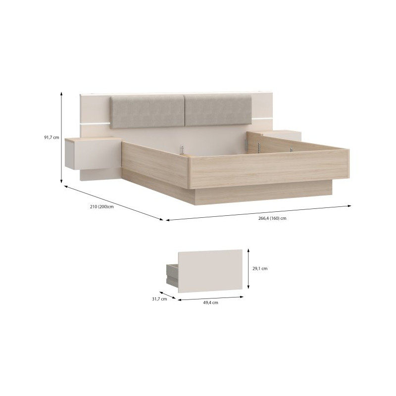 Łóżko z szafkami nocnymi 160x200 cm Panoptik PNPL3161B dąb riva/piaskowy