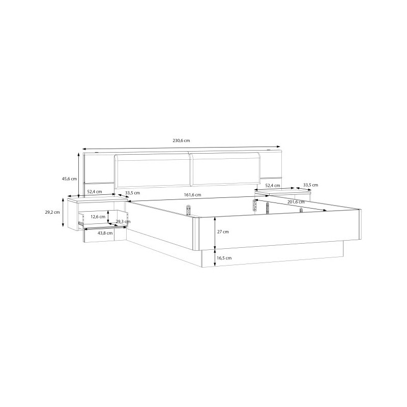 Łóżko z szafkami nocnymi 160x200 cm Panoptik PNPL3161B dąb riva/piaskowy