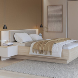 Łóżko z szafkami nocnymi 160x200 cm Panoptik PNPL3161B dąb riva/piaskowy