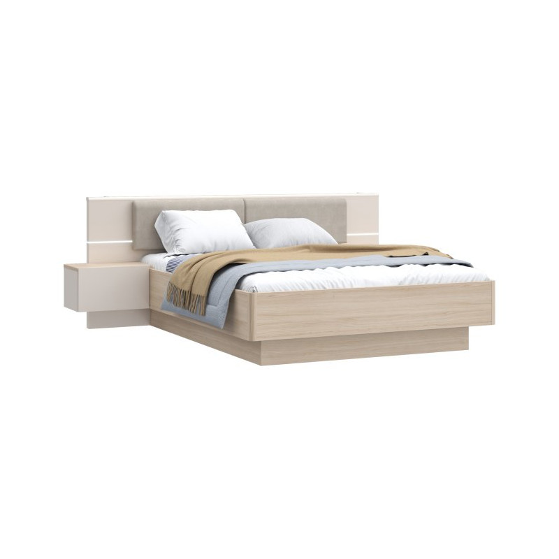 Łóżko z szafkami nocnymi 160x200 cm Panoptik PNPL3161B dąb riva/piaskowy