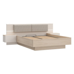 Łóżko z szafkami nocnymi i pojemnikiem 160x200 cm Panoptik PNPL3162B dąb riva/piaskowy