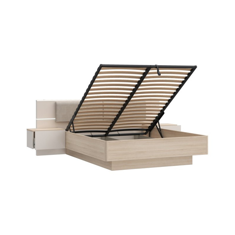 Łóżko z szafkami nocnymi i pojemnikiem 160x200 cm Panoptik PNPL3162B dąb riva/piaskowy