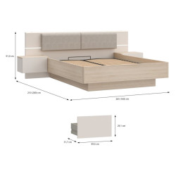 Łóżko z szafkami nocnymi i pojemnikiem 160x200 cm Panoptik PNPL3162B dąb riva/piaskowy