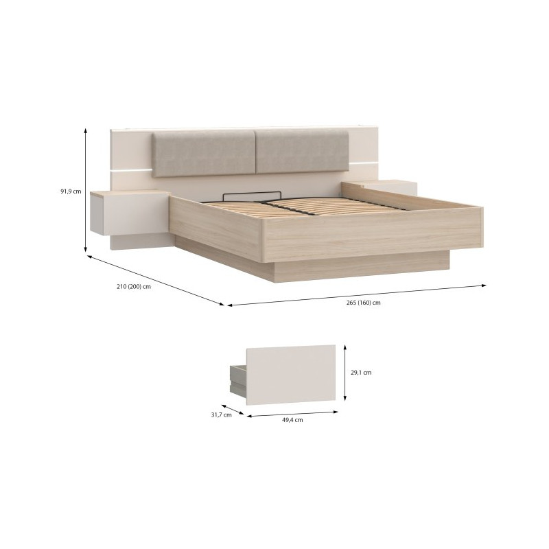 Łóżko z szafkami nocnymi i pojemnikiem 160x200 cm Panoptik PNPL3162B dąb riva/piaskowy