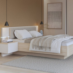 Łóżko z szafkami nocnymi i pojemnikiem 160x200 cm Panoptik PNPL3162B dąb riva/piaskowy