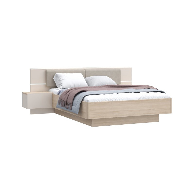 Łóżko z szafkami nocnymi i pojemnikiem 160x200 cm Panoptik PNPL3162B dąb riva/piaskowy