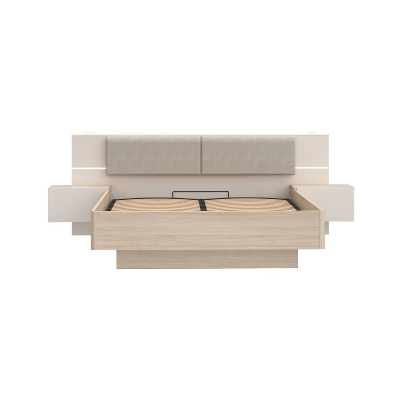 Łóżko z szafkami nocnymi i pojemnikiem 160x200 cm Panoptik PNPL3162B dąb riva/piaskowy