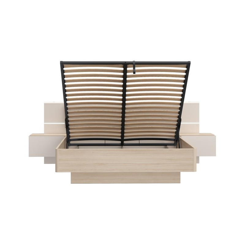 Łóżko z szafkami nocnymi i pojemnikiem 160x200 cm Panoptik PNPL3162B dąb riva/piaskowy