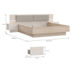 Łóżko z szafkami nocnymi 180x200 cm Panoptik PNPL3181B dąb riva/piaskowy