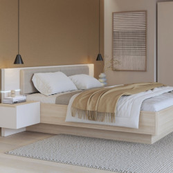 Łóżko z szafkami nocnymi 180x200 cm Panoptik PNPL3181B dąb riva/piaskowy