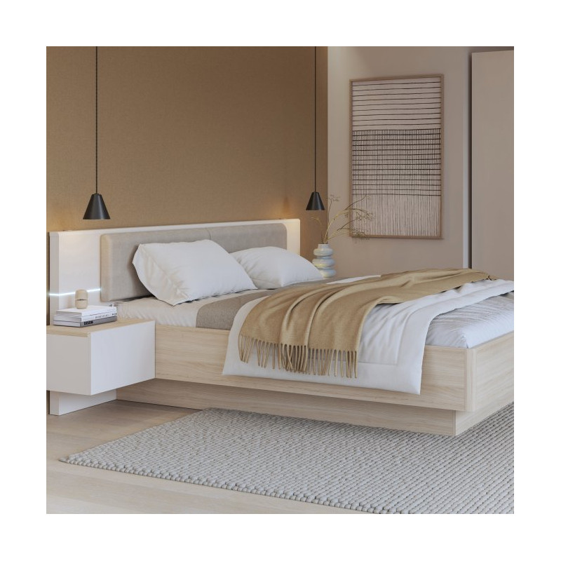 Łóżko z szafkami nocnymi 180x200 cm Panoptik PNPL3181B dąb riva/piaskowy