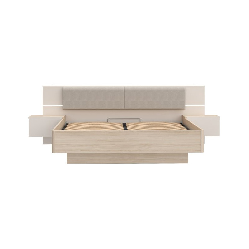 Łóżko z szafkami nocnymi i pojemnikiem 180x200 cm Panoptik PNPL3182B dąb riva/piaskowy