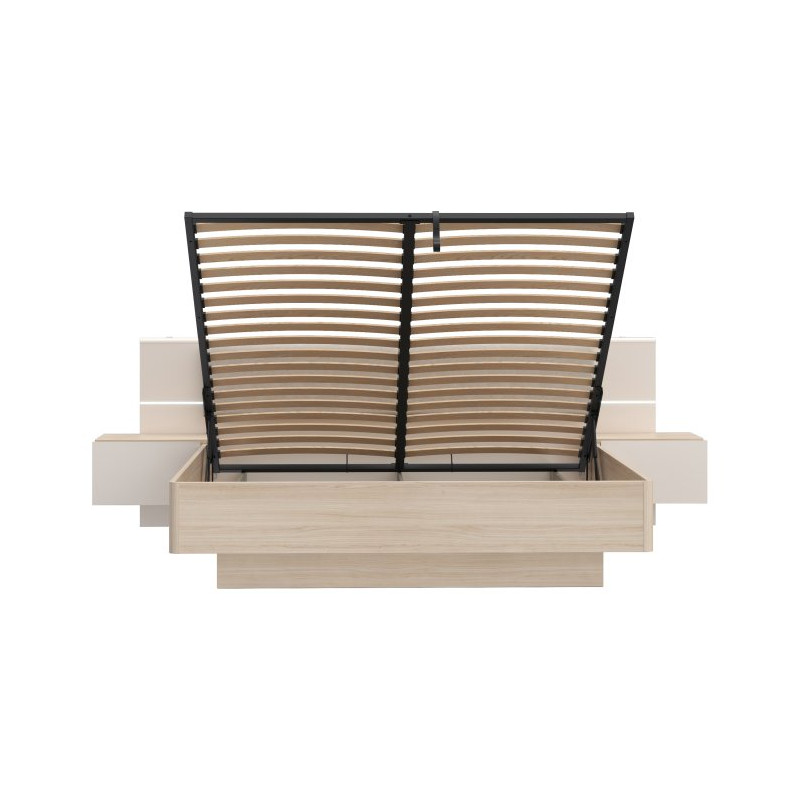 Łóżko z szafkami nocnymi i pojemnikiem 180x200 cm Panoptik PNPL3182B dąb riva/piaskowy