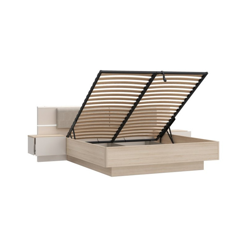 Łóżko z szafkami nocnymi i pojemnikiem 180x200 cm Panoptik PNPL3182B dąb riva/piaskowy