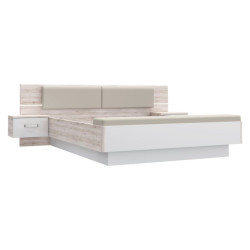Łóżko z oświetleniem i szafkami nocnymi 180x200 cm Rondino RDNL1811BT dąb piaskowy/biały