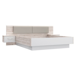 Łóżko z oświetleniem i szafkami nocnymi 180x200 cm Rondino RDNL1821BT dąb piaskowy/biały