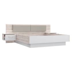 Łóżko z oświetleniem i szafkami nocnymi 180x200 cm Rondino RDNL1821BT dąb piaskowy/biały