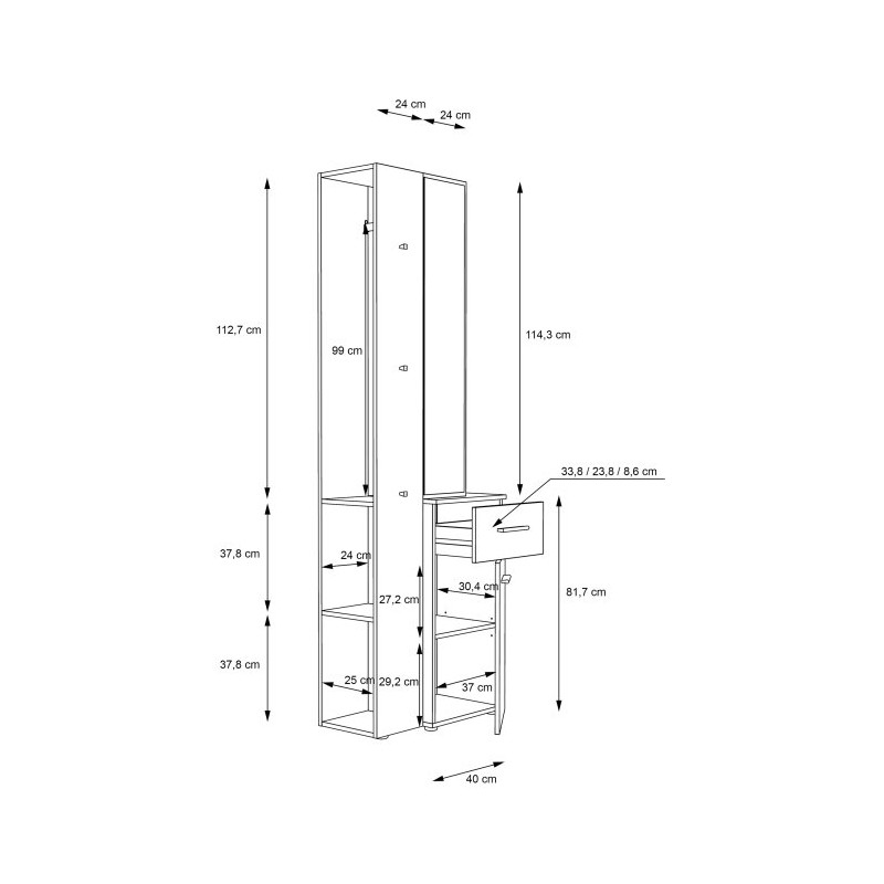 Panel z lustrem oraz szafką do przedpokoju Lothal CHQD01 beżowy/biały