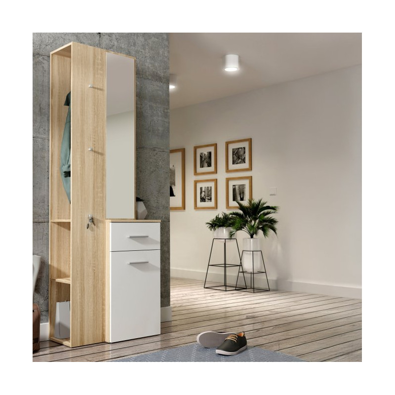 Panel z lustrem oraz szafką do przedpokoju Lothal CHQD01 beżowy/biały