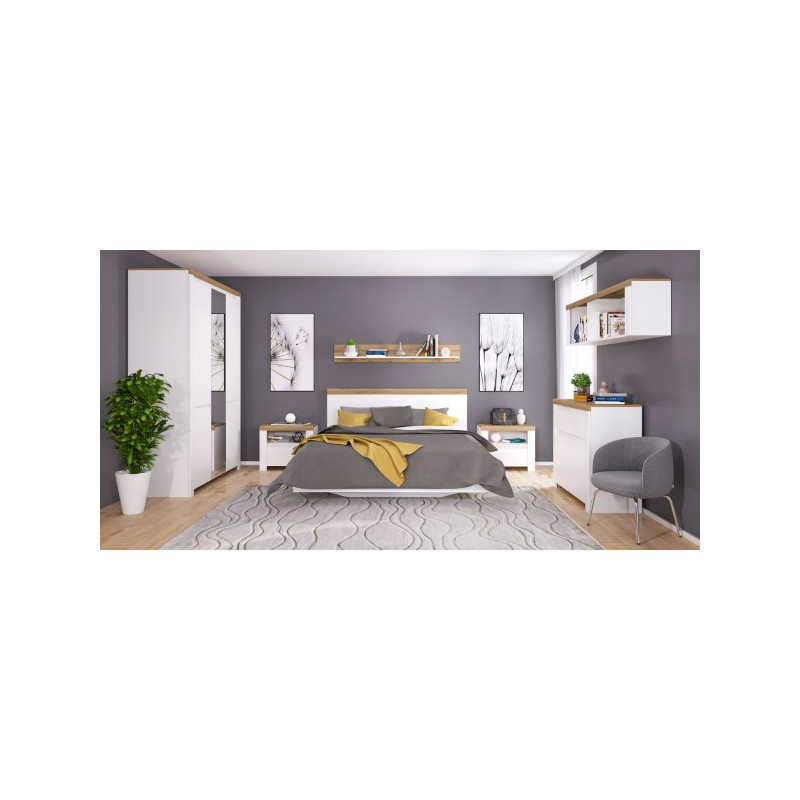 Łoże 160 Vigo Biały połysk/Dąb wotan Mebelbos