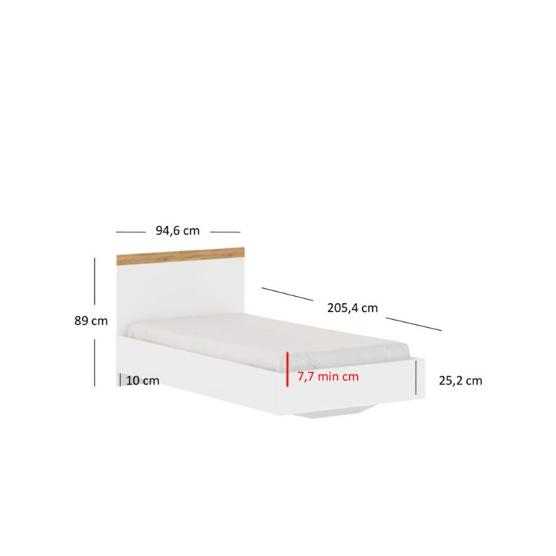 Łóżko 90 Vigo Biały połysk/Dąb wotan Mebelbos