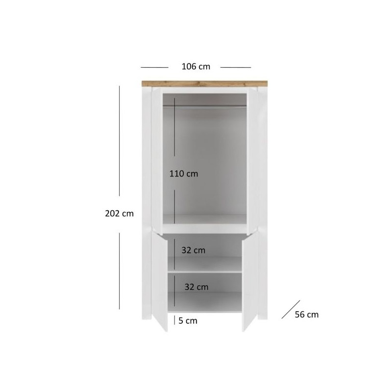 Szafa czterodrzwiowa Vigo Biały połysk/Dąb wotan Mebelbos