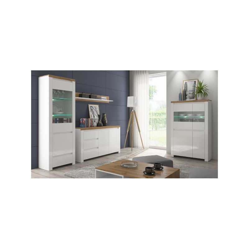 Półka wisząca 150 Vigo Biały połysk/Dąb wotan Mebelbos