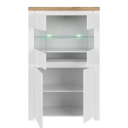 Witryna niska dwudrzwiowa Vigo Biały połysk/Dąb wotan Mebelbos