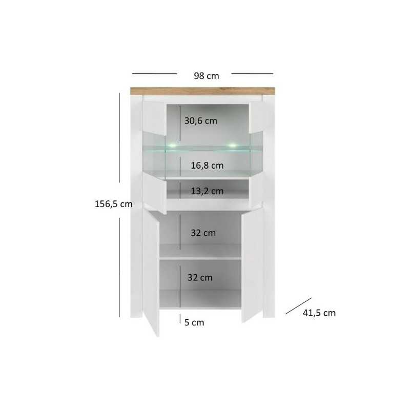 Witryna niska dwudrzwiowa Vigo Biały połysk/Dąb wotan Mebelbos