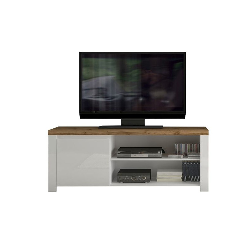 Szafka RTV jednodrzwiowa Vigo Biały połysk/Dąb wotan Mebelbos