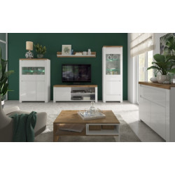 Szafka RTV jednodrzwiowa Vigo Biały połysk/Dąb wotan Mebelbos