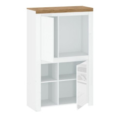 Regał niski dwudrzwiowy Vigo Biały połysk/Dąb wotan Mebelbos