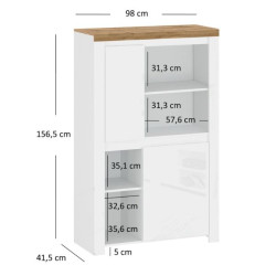 Regał niski dwudrzwiowy Vigo Biały połysk/Dąb wotan Mebelbos