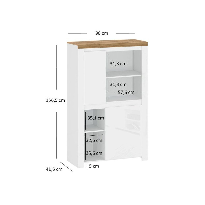 Regał niski dwudrzwiowy Vigo Biały połysk/Dąb wotan Mebelbos