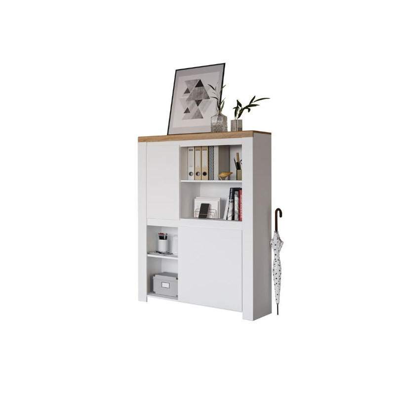 Regał niski dwudrzwiowy Vigo Biały połysk/Dąb wotan Mebelbos