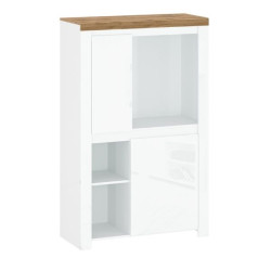 Regał niski dwudrzwiowy Vigo Biały połysk/Dąb wotan Mebelbos