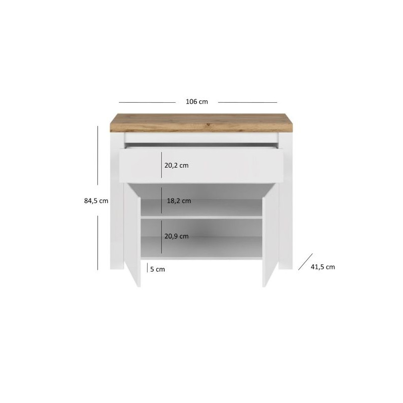 Komoda 2D z szufladą Vigo Biały połysk/Dąb wotan Mebelbos
