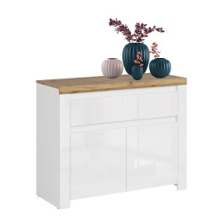 Komoda 2D z szufladą Vigo Biały połysk/Dąb wotan Mebelbos