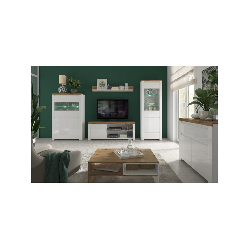 Witryna z szufladą Vigo Biały połysk/Dąb wotan Mebelbos