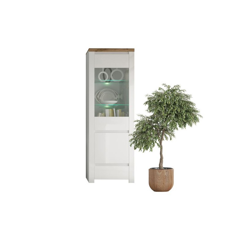 Witryna z szufladą Vigo Biały połysk/Dąb wotan Mebelbos