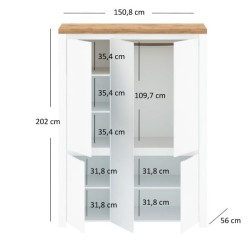 Szafa z lustrem pięciodrzwiowa  Vigo Biały połysk/Dąb wotan Mebelbos