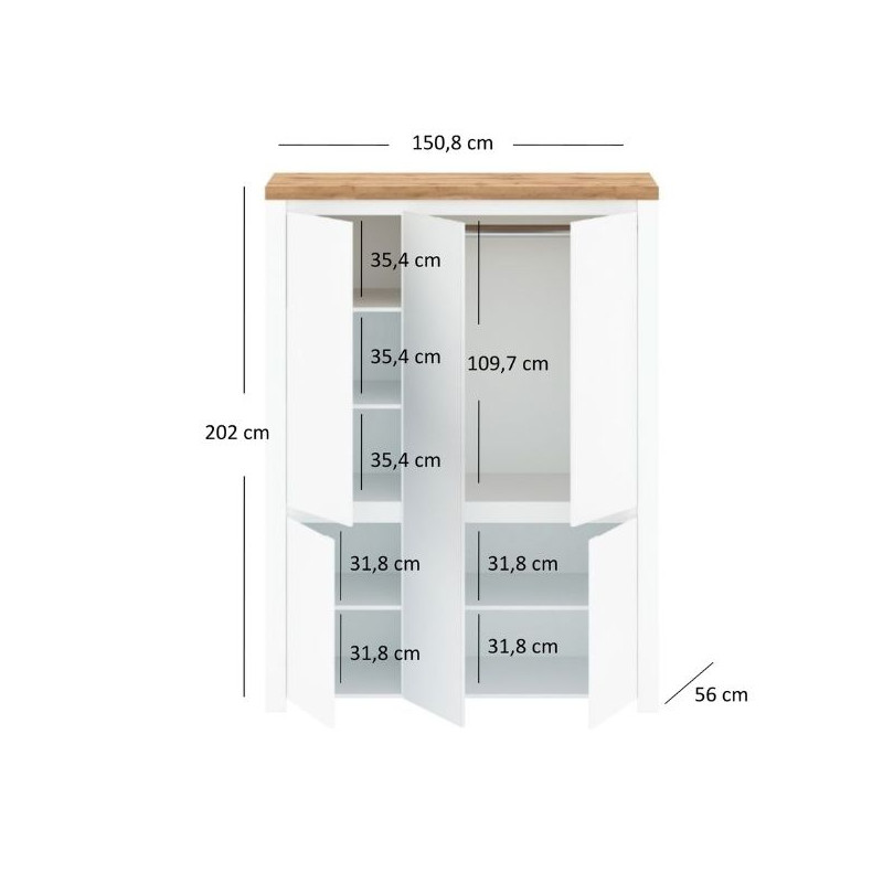 Szafa z lustrem pięciodrzwiowa  Vigo Biały połysk/Dąb wotan Mebelbos