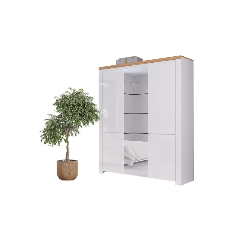 Szafa z lustrem pięciodrzwiowa  Vigo Biały połysk/Dąb wotan Mebelbos