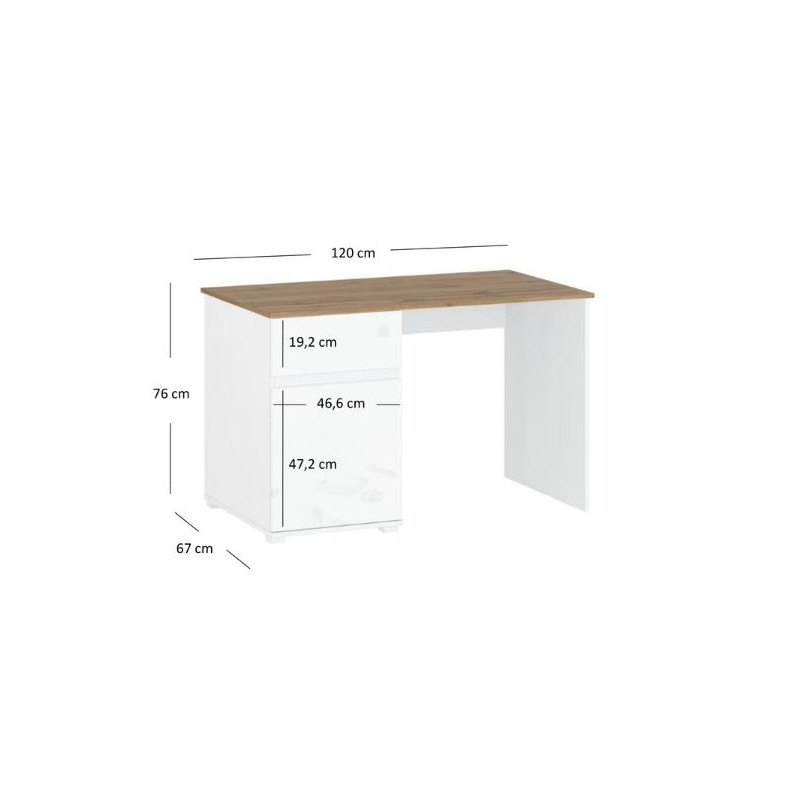 Biurko Vigo Biały połysk/Dąb wotan Mebelbos