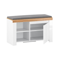 Szafka na buty z siedziskiem Vigo Biały połysk/Dąb wotan Mebelbos