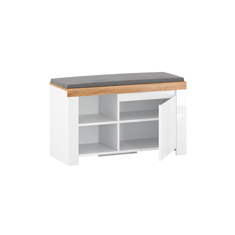 Szafka na buty z siedziskiem Vigo Biały połysk/Dąb wotan Mebelbos