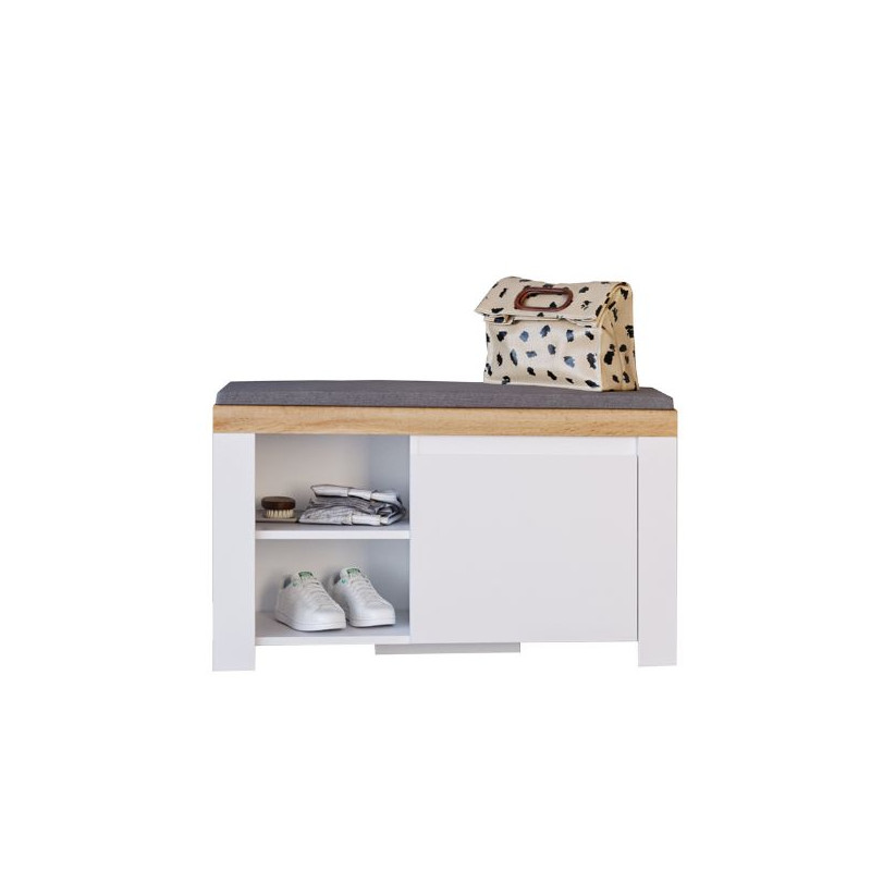 Szafka na buty z siedziskiem Vigo Biały połysk/Dąb wotan Mebelbos
