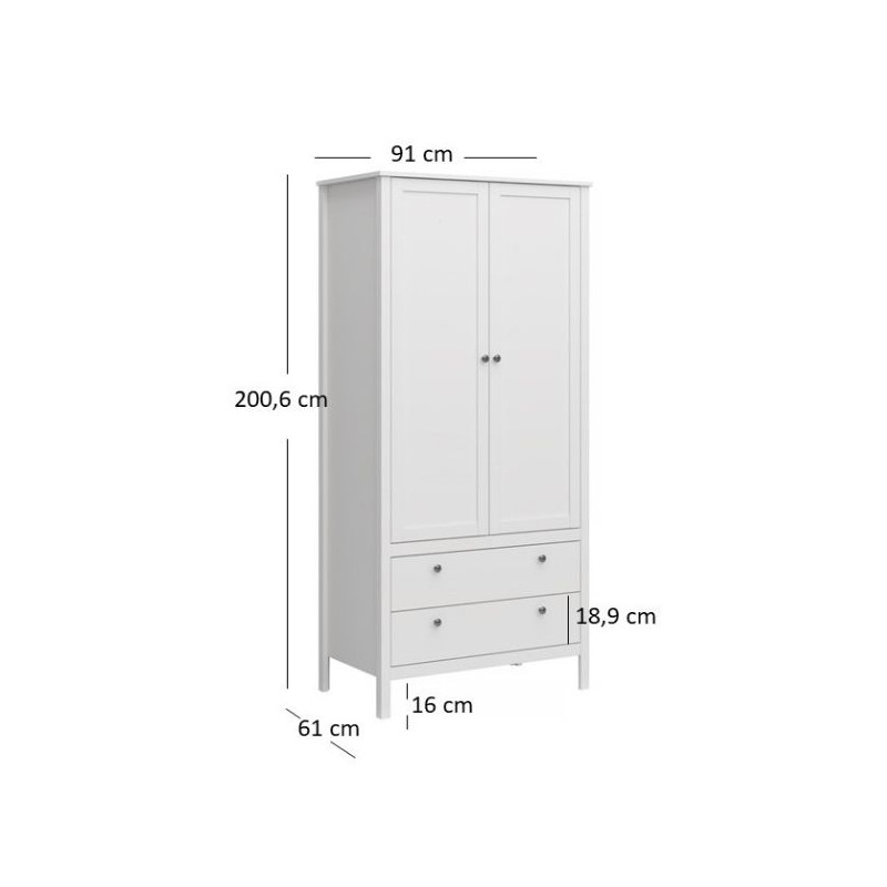 Szafa dwudrzwiowa z szufladami OLE Biały Mebelbos
